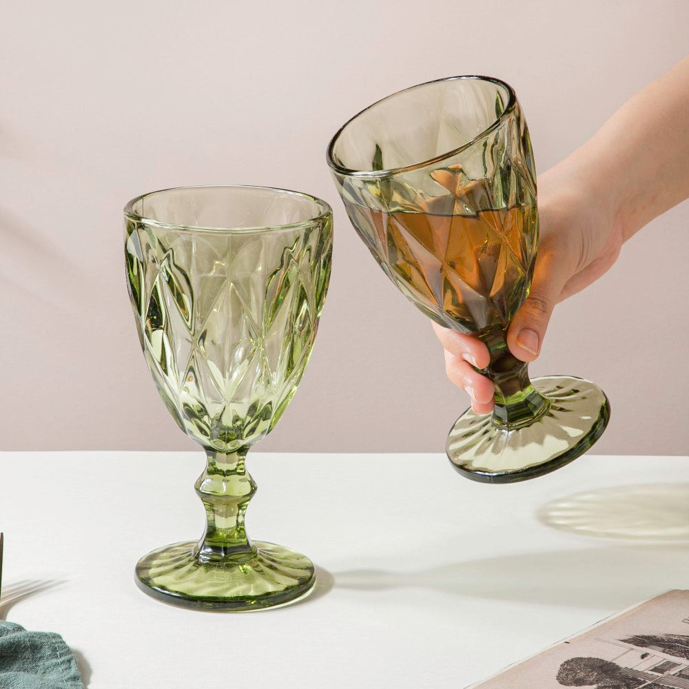 Crystal Red Wine Glass Green Set Of 6 300 ml Nestasia