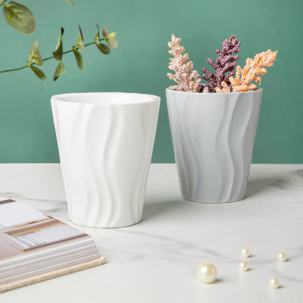 Nordic Grey Wavy Ceramic Planter Nestasia