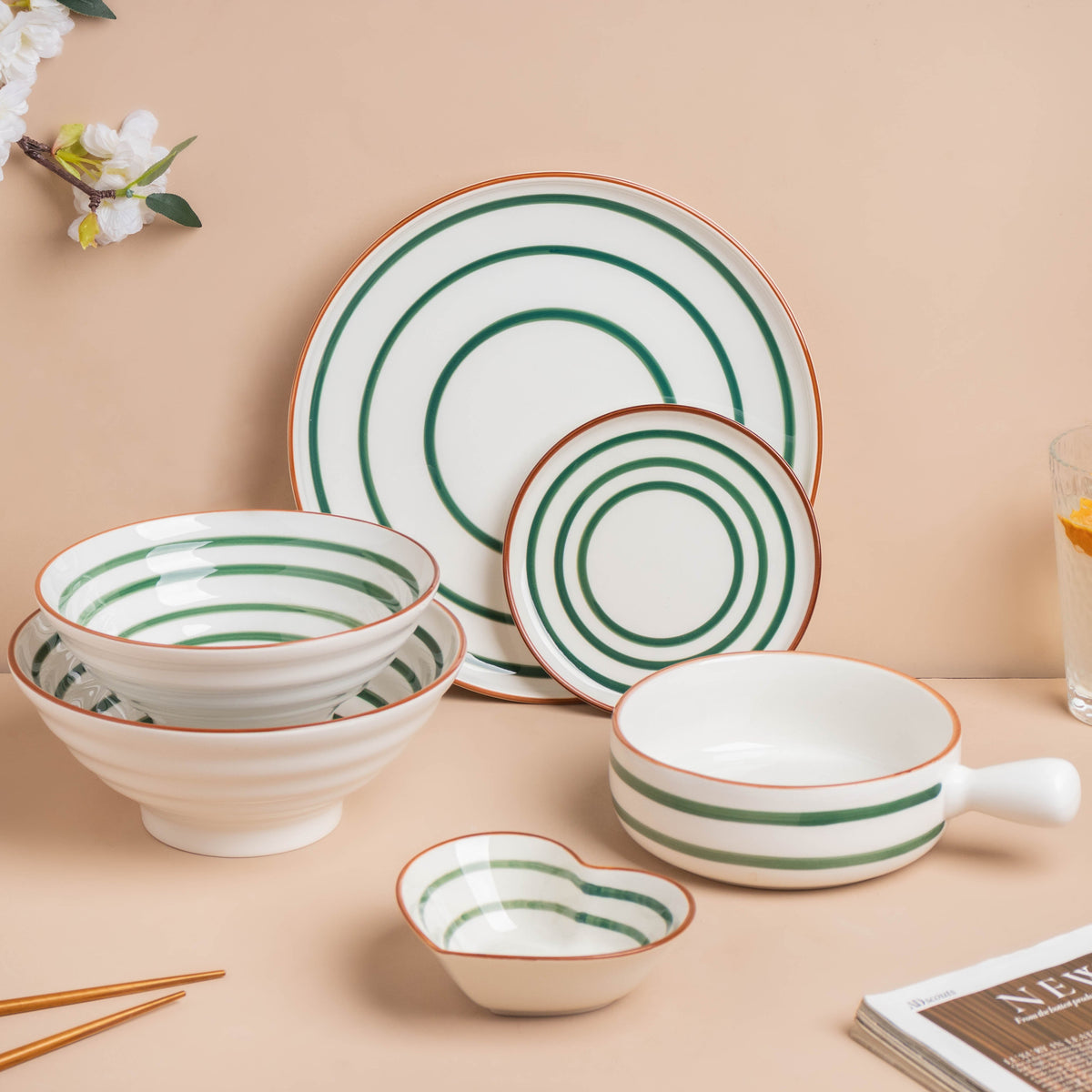 Spiral Green 22 Piece Dinner Set For 6 Nestasia