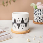 Twyla Triangle Black White Planter With Wooden Coaster Nestasia