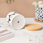 Twyla Triangle Black White Planter With Wooden Coaster Nestasia