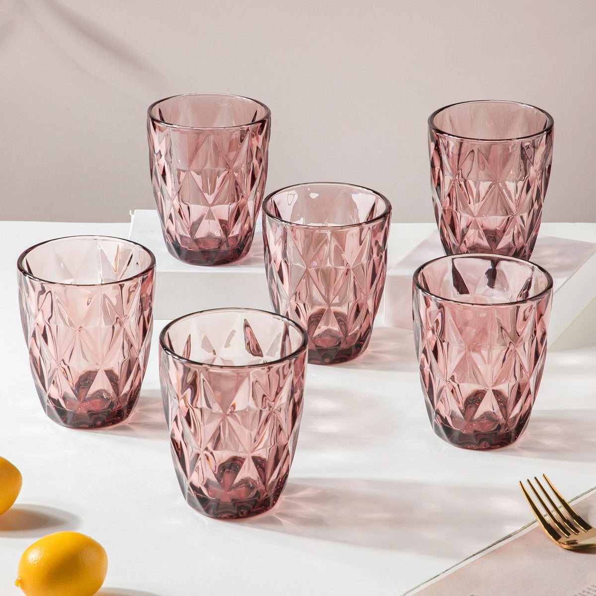 Rose Crystal Tumbler Mauve Small Set Of 6 250 ml Nestasia
