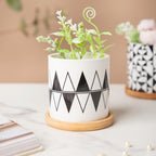 Twyla Triangle Black White Planter With Wooden Coaster Nestasia