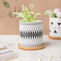 Twyla Starry Night Black White Planter With Wooden Coaster Nestasia