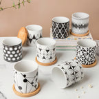 Twyla Starry Night Black White Planter With Wooden Coaster Nestasia