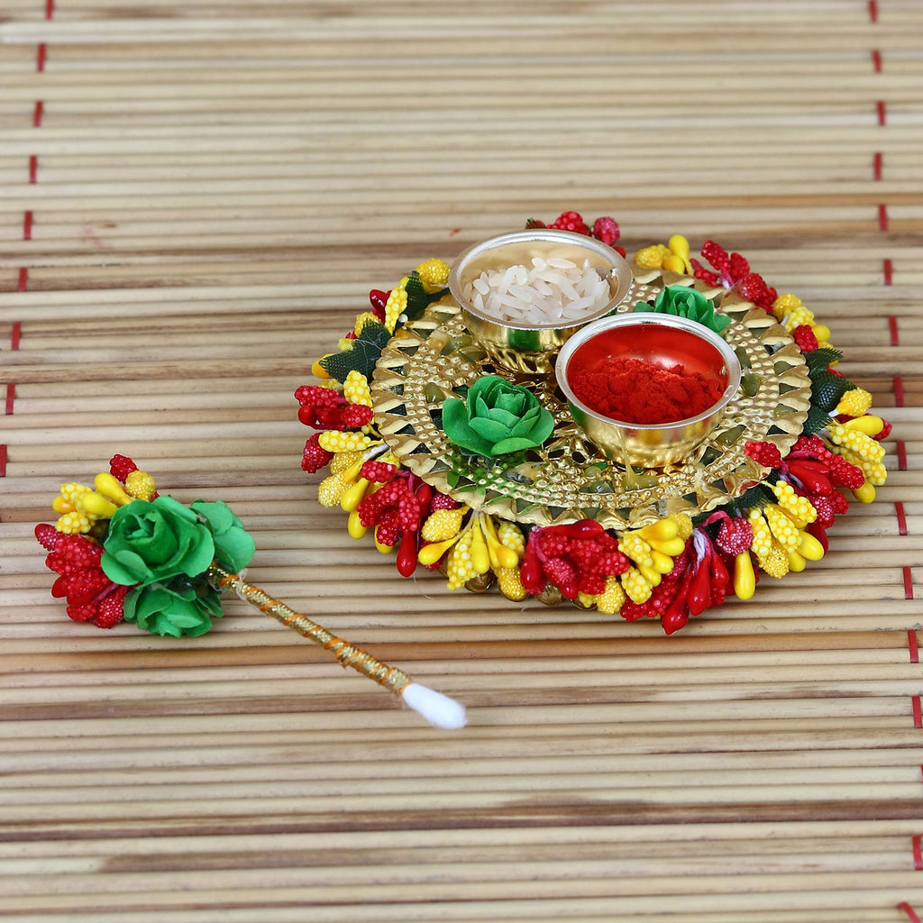 Handicrafted Decorative Roli Tikka, Haldi Kumkum Holder With Designer Stick Kafalo
