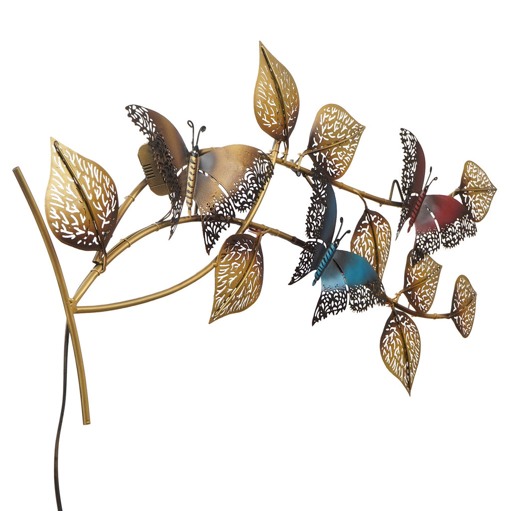 Decorative Leaves and Butterfly Design Handcrafted Iron Wall Hanging with background LED's(Brown, Golden and Blue) Kafalo