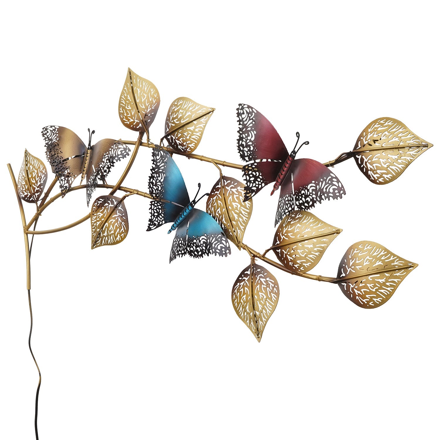 Decorative Leaves and Butterfly Design Handcrafted Iron Wall Hanging with background LED's(Brown, Golden and Blue) Kafalo