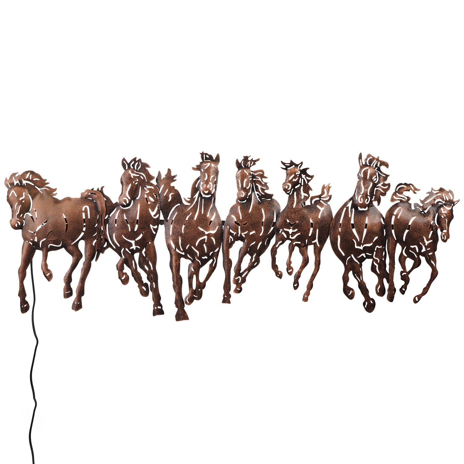 Brown Running 7 Horses Design Handcrafted Iron Wall Hanging with background LED's Kafalo