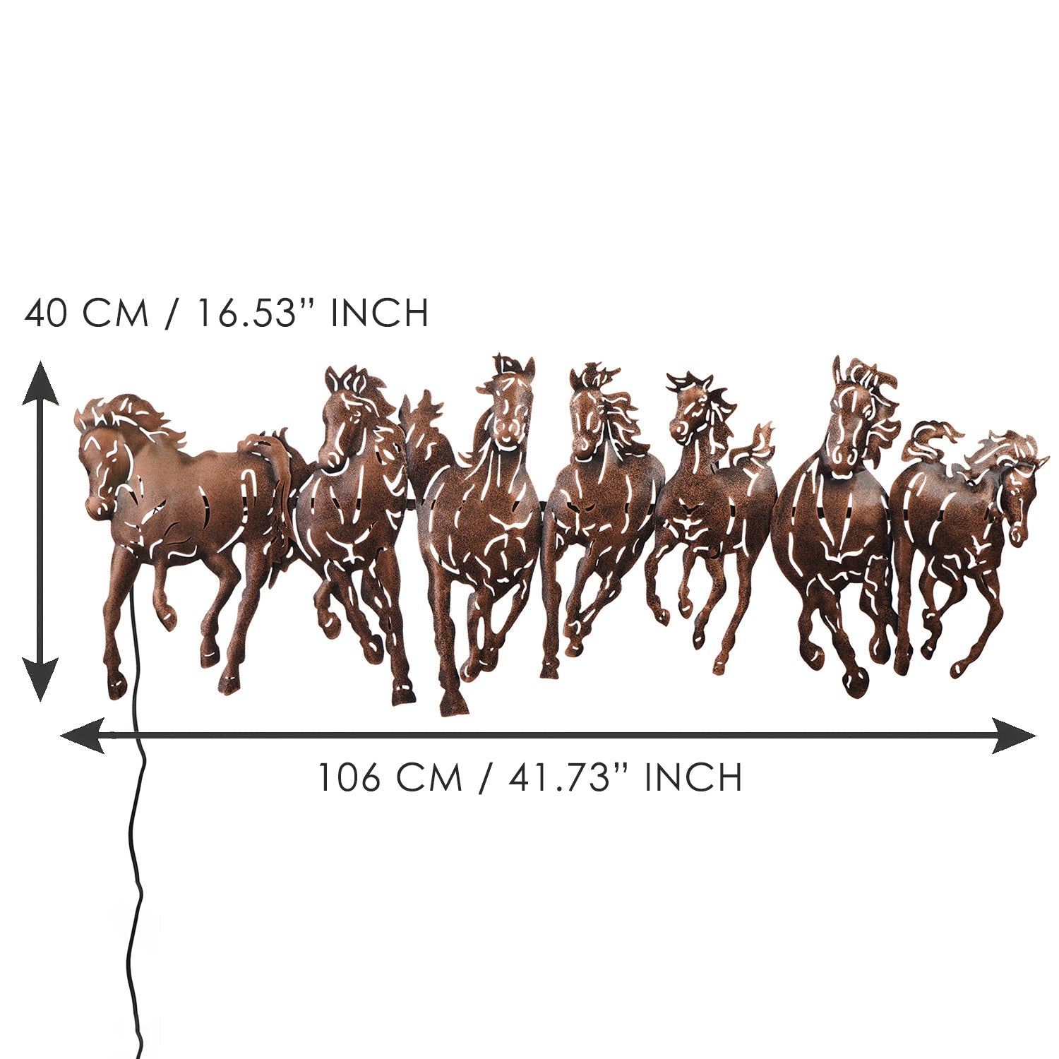 Brown Running 7 Horses Design Handcrafted Iron Wall Hanging with background LED's Kafalo