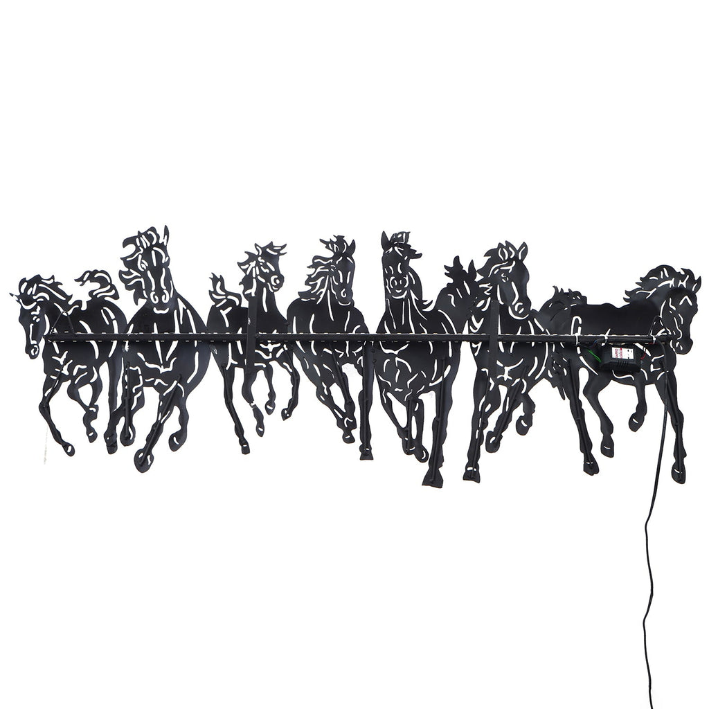 Brown Running 7 Horses Design Handcrafted Iron Wall Hanging with background LED's Kafalo