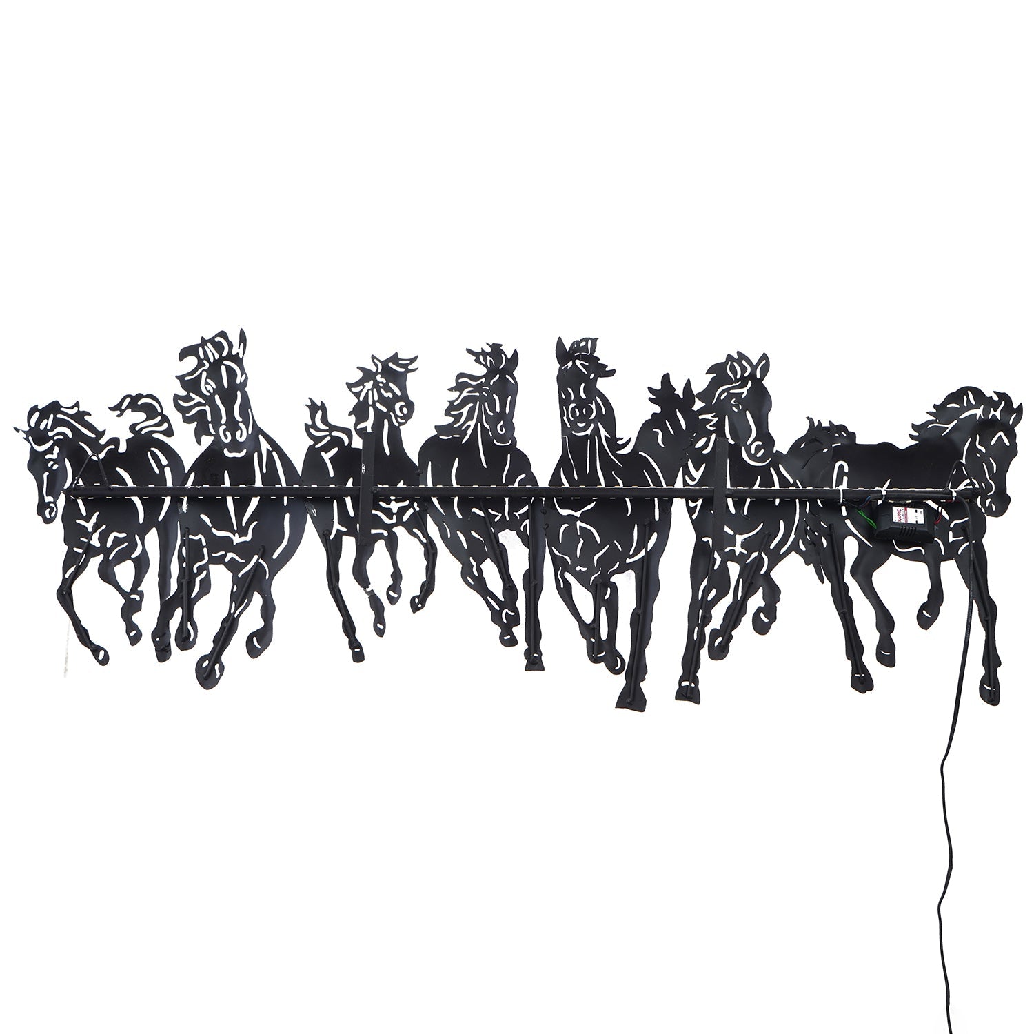 Brown Running 7 Horses Design Handcrafted Iron Wall Hanging with background LED's Kafalo