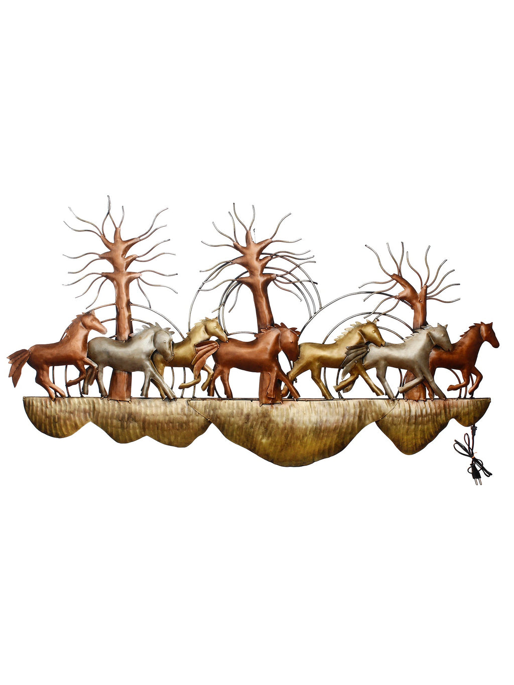 7 Running Horses Scenic View Handcrafted Iron Wall Hanging with background LED's Kafalo