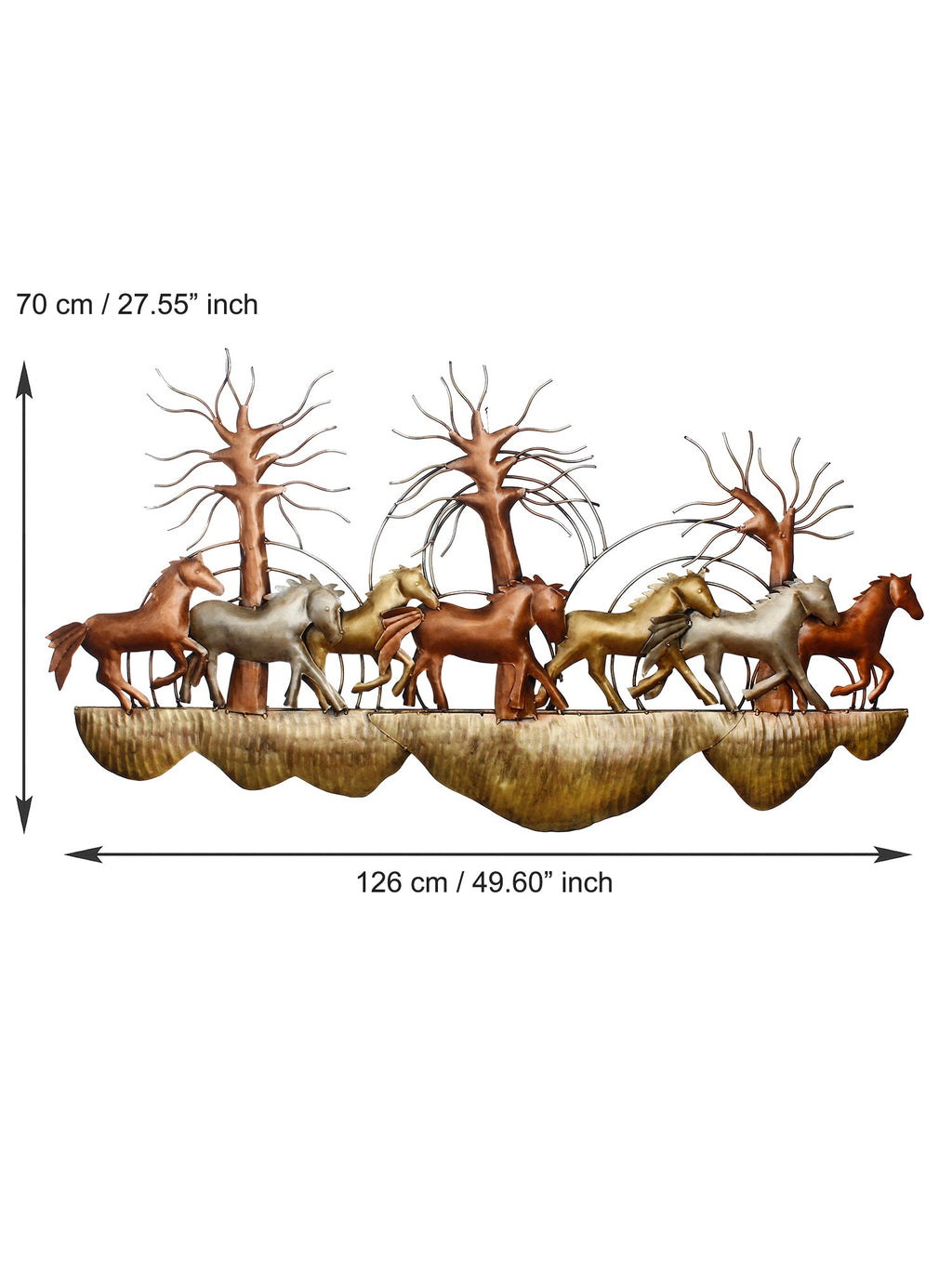 7 Running Horses Scenic View Handcrafted Iron Wall Hanging with background LED's Kafalo