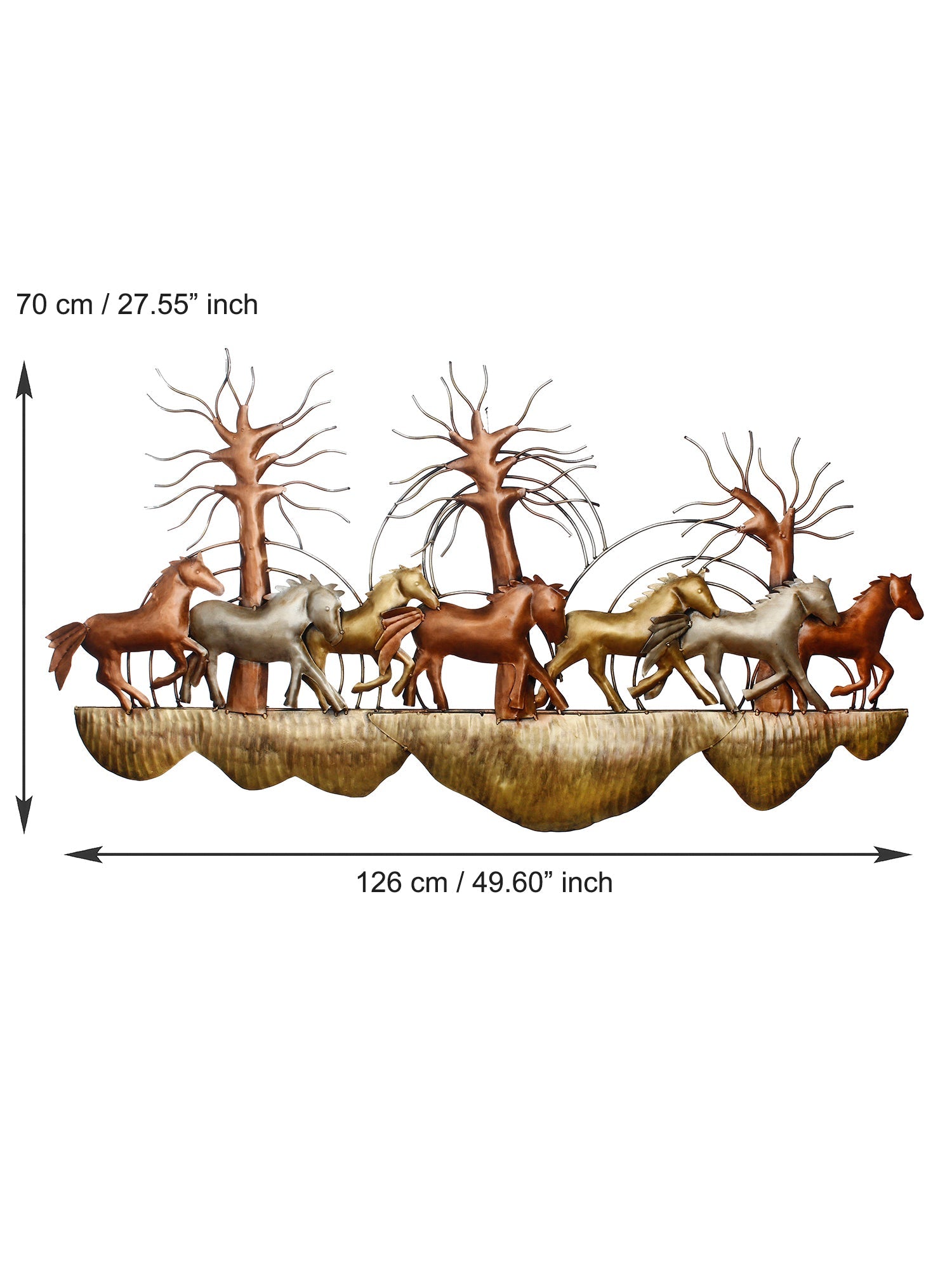 7 Running Horses Scenic View Handcrafted Iron Wall Hanging with background LED's Kafalo