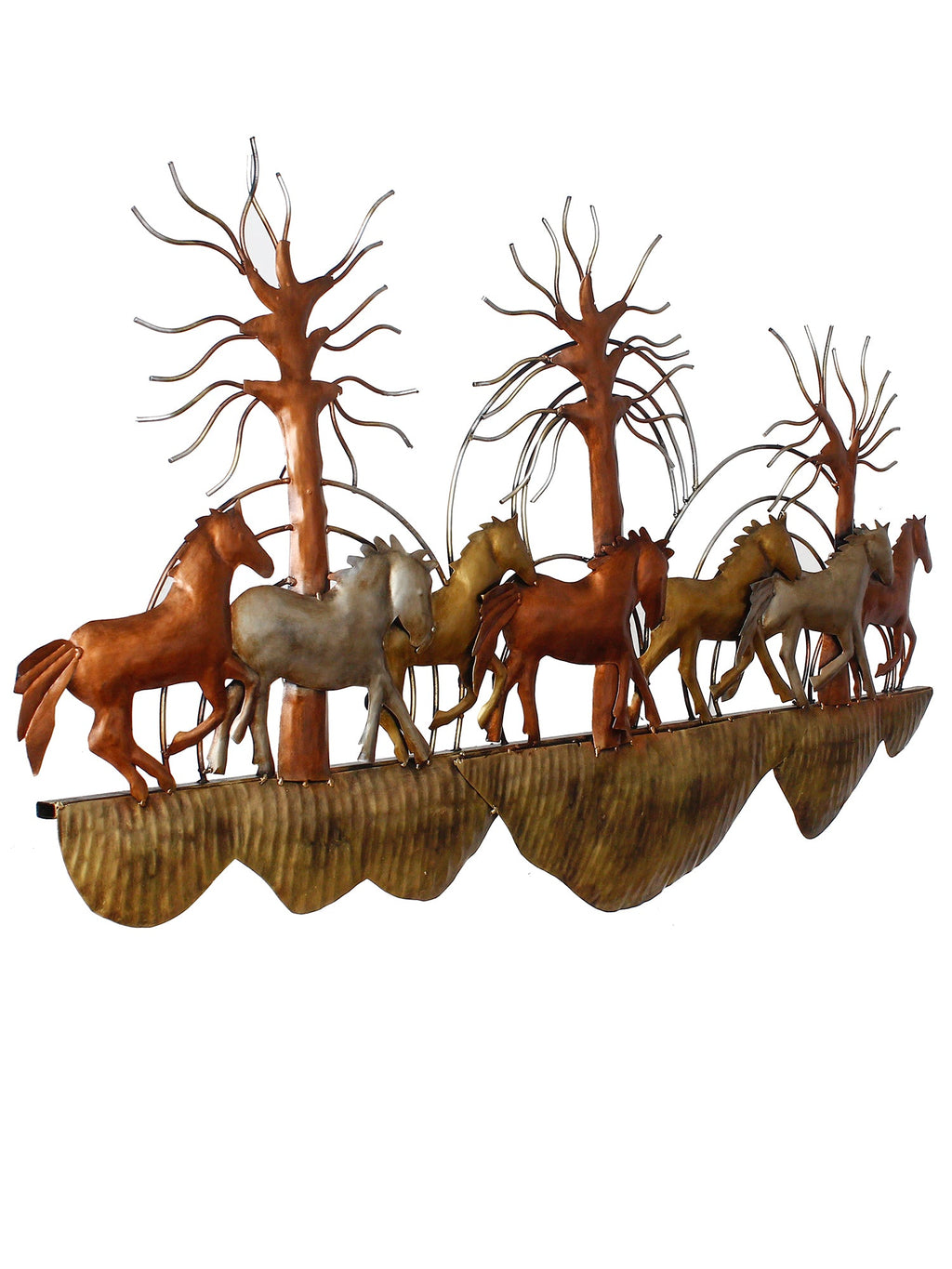 7 Running Horses Scenic View Handcrafted Iron Wall Hanging with background LED's Kafalo