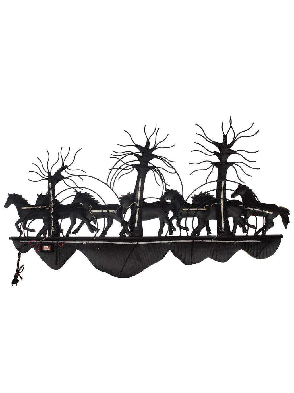 7 Running Horses Scenic View Handcrafted Iron Wall Hanging with background LED's Kafalo