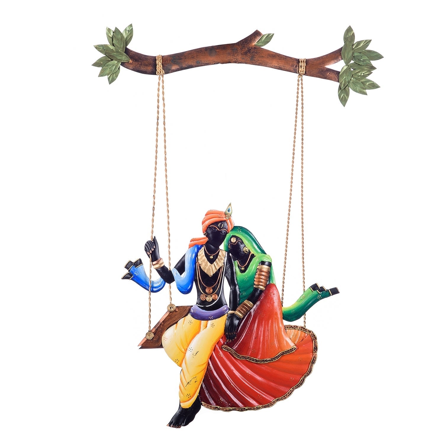 Wrought Iron Radha Krishna on Swing Wall Hanging Decorative Showpiece Kafalo