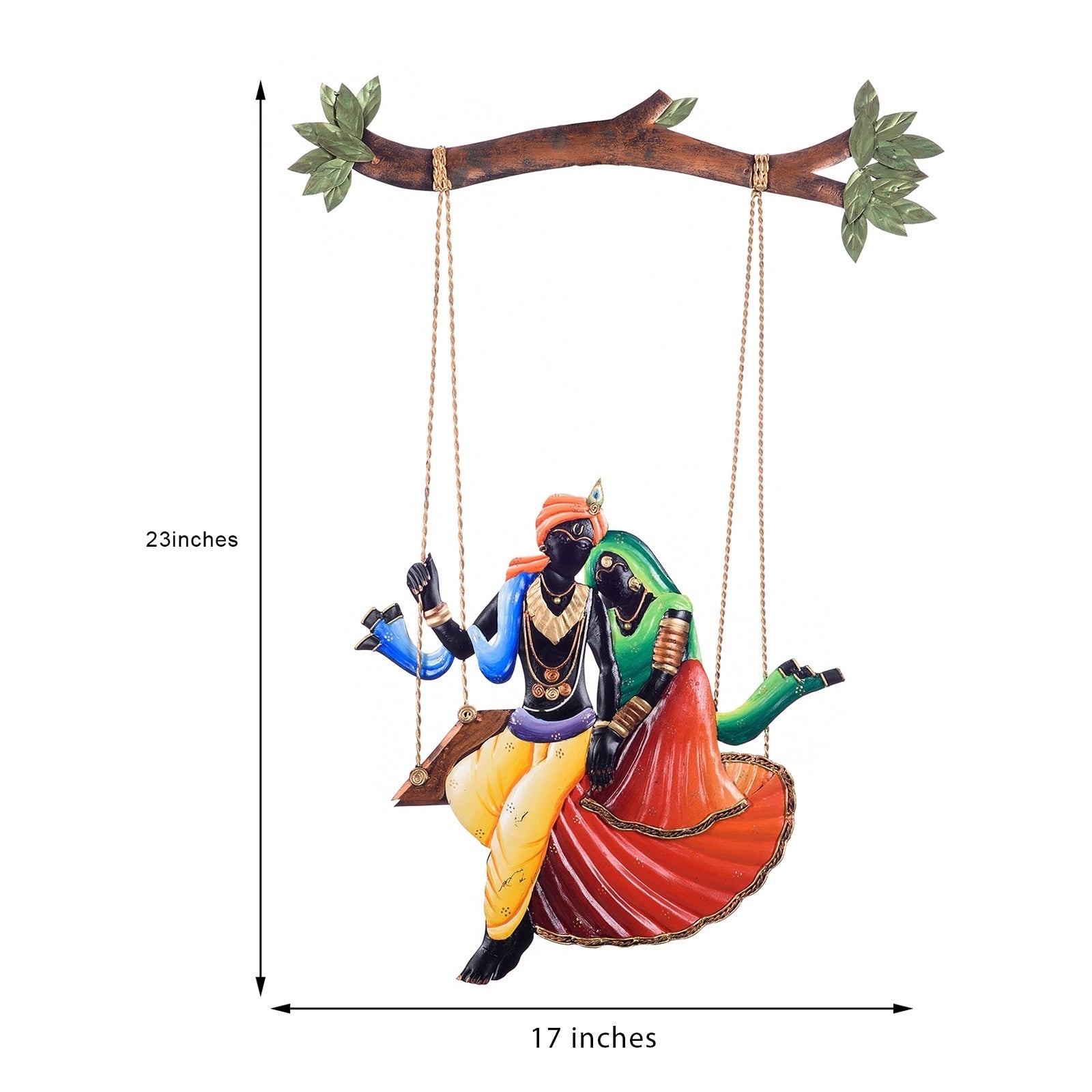 Wrought Iron Radha Krishna on Swing Wall Hanging Decorative Showpiece Kafalo