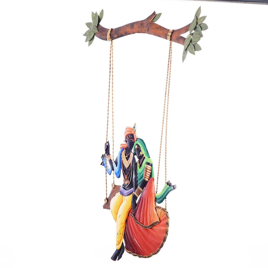 Wrought Iron Radha Krishna on Swing Wall Hanging Decorative Showpiece Kafalo