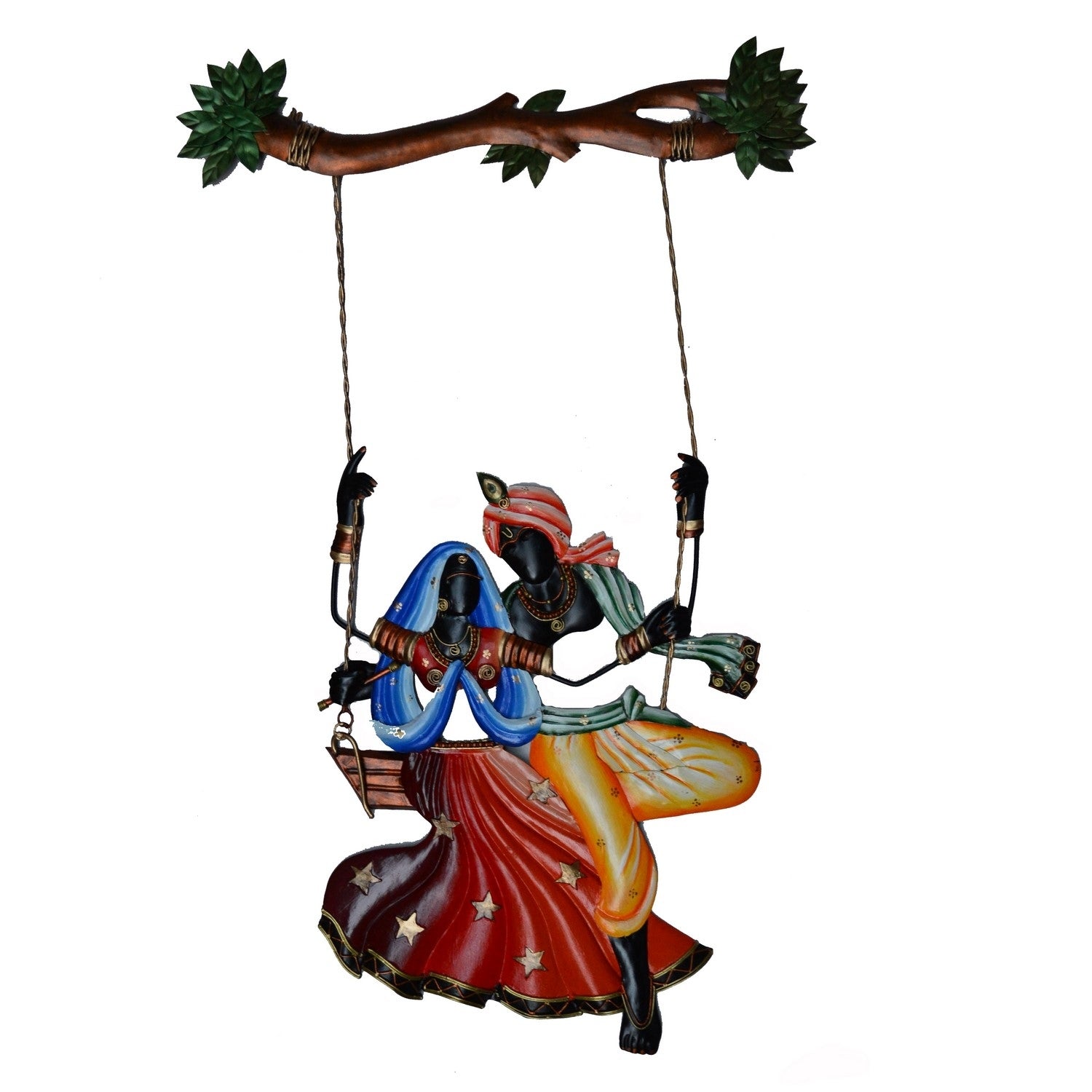 Wrought Iron Radha Krishna on Swing Wall Hanging Kafalo