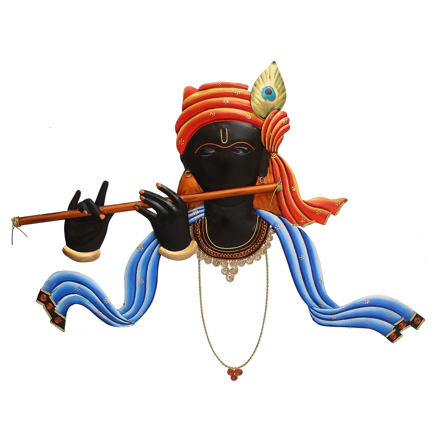 Lord Krishna Playing Flute/Bansuri Wall Hanging (Orange, Blue, Black) Kafalo