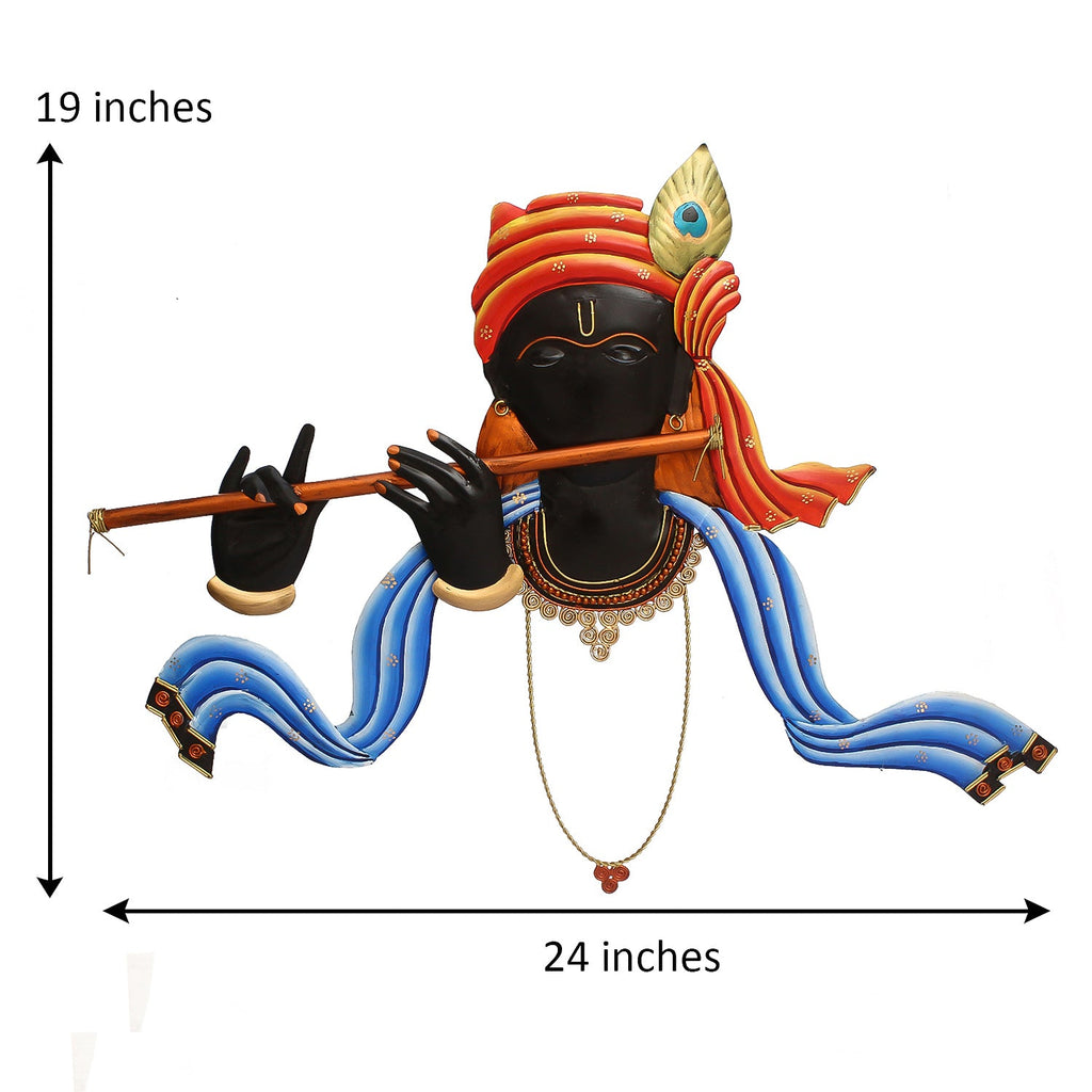 Lord Krishna Playing Flute/Bansuri Wall Hanging (Orange, Blue, Black) Kafalo
