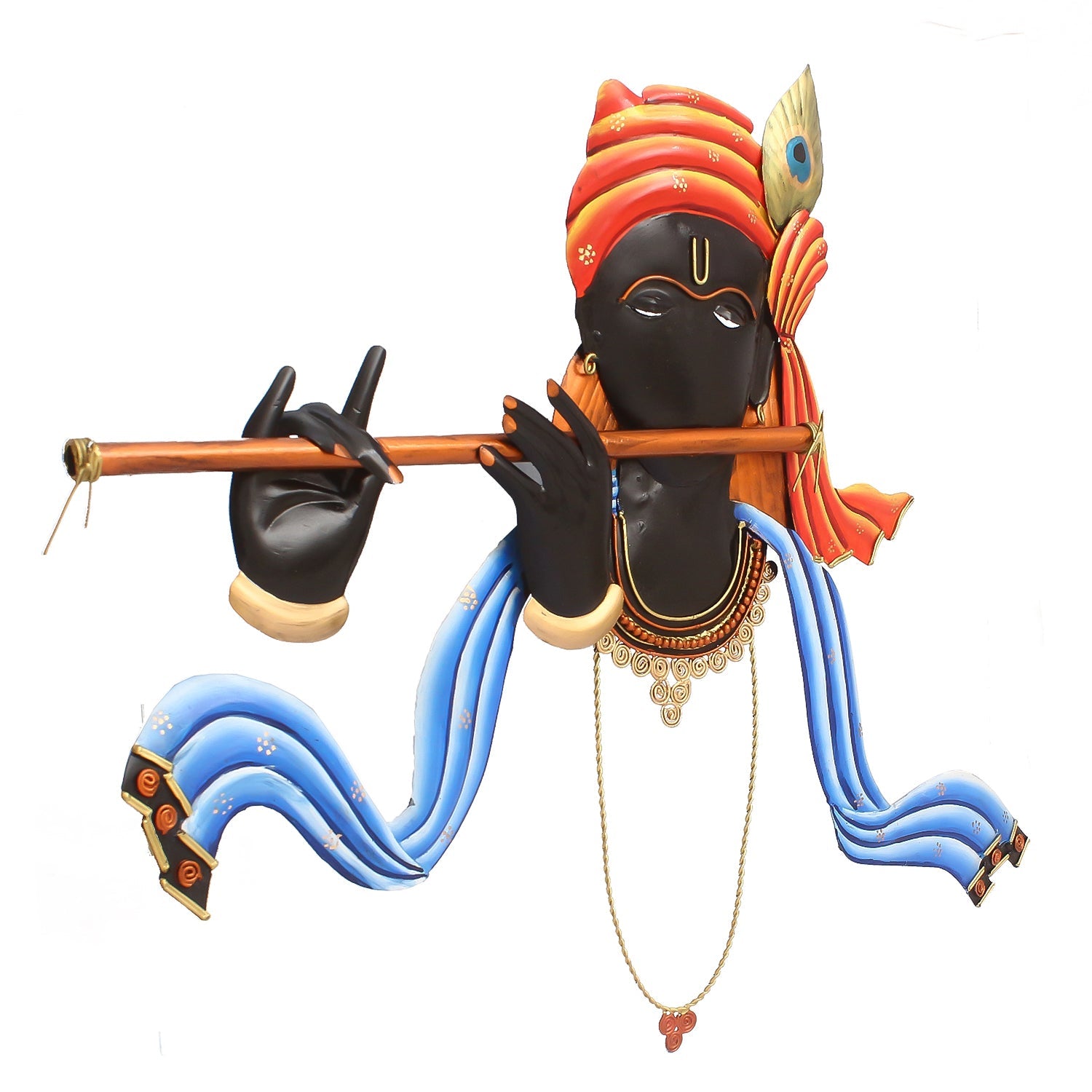 Lord Krishna Playing Flute/Bansuri Wall Hanging (Orange, Blue, Black) Kafalo
