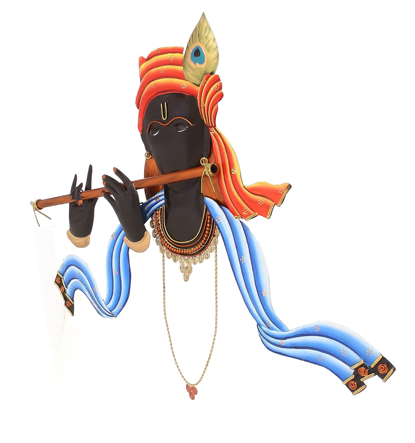 Lord Krishna Playing Flute/Bansuri Wall Hanging (Orange, Blue, Black) Kafalo
