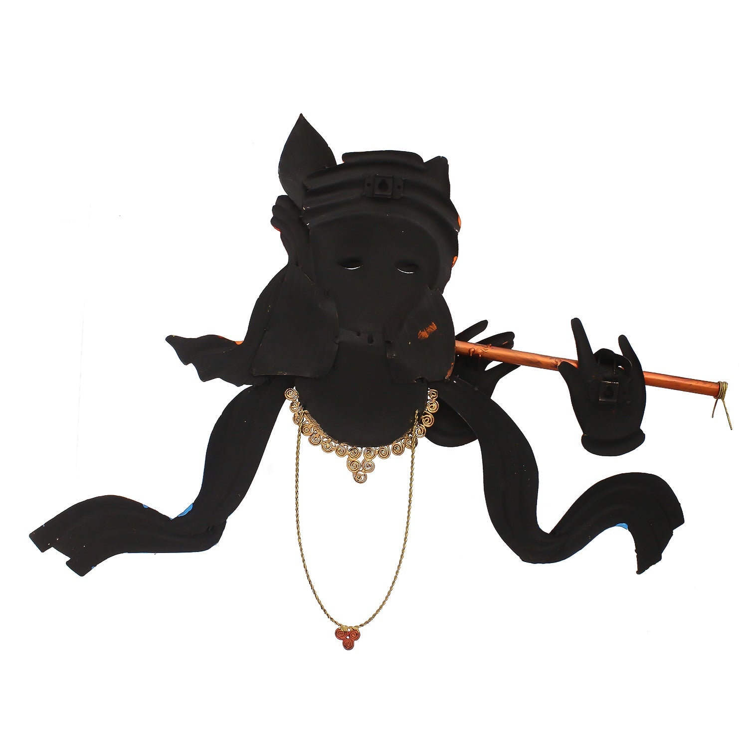 Lord Krishna Playing Flute/Bansuri Wall Hanging (Orange, Blue, Black) Kafalo