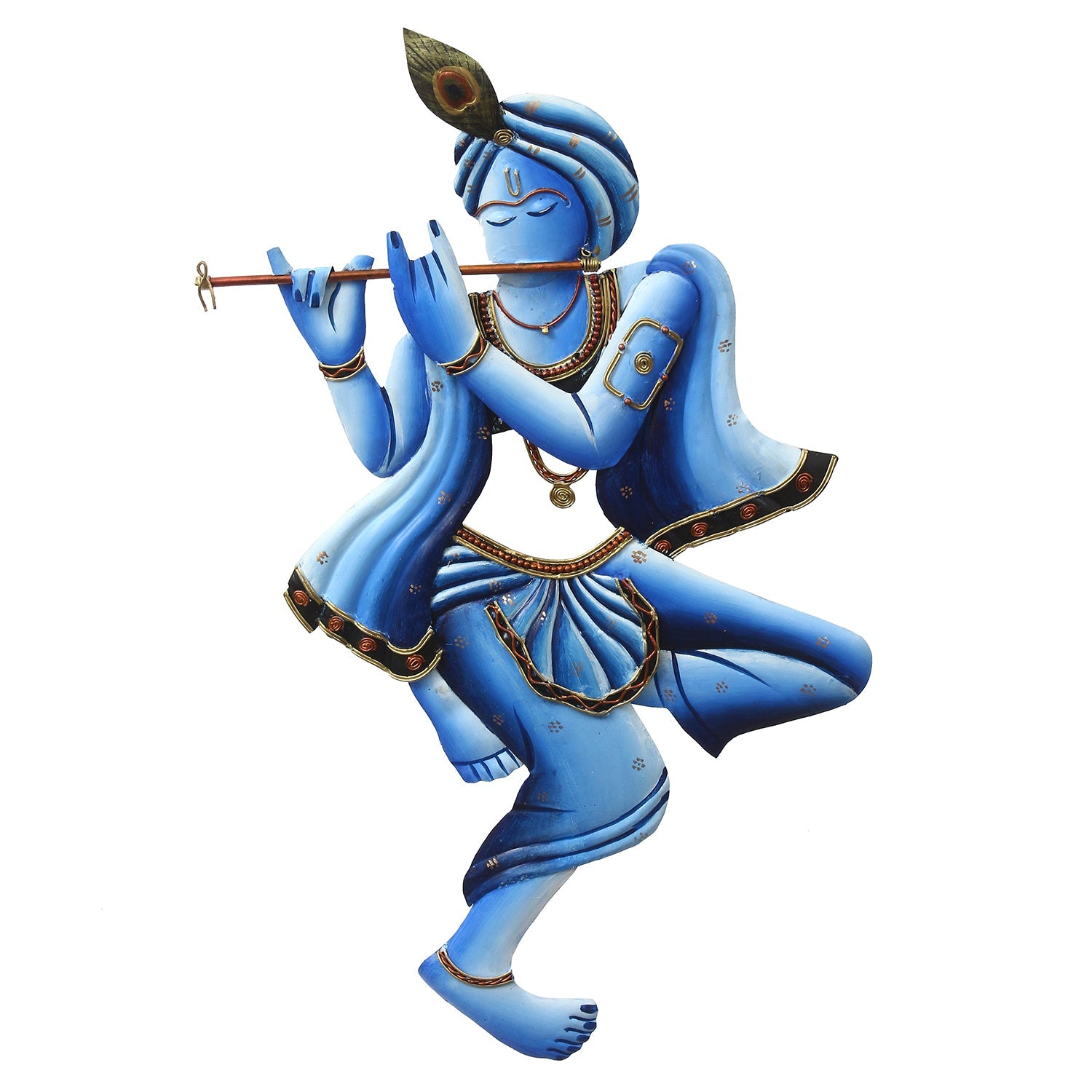 Blue Lord Krishna Playing Flute Handcrafted Decorative Iron Wall Hanging/Art Kafalo