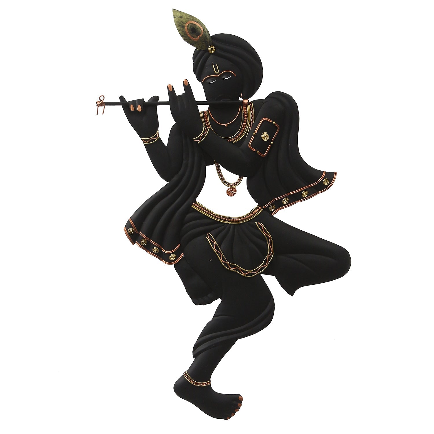 Black Lord Krishna Playing Flute Handcrafted Decorative Iron Wall Hanging/Art Kafalo