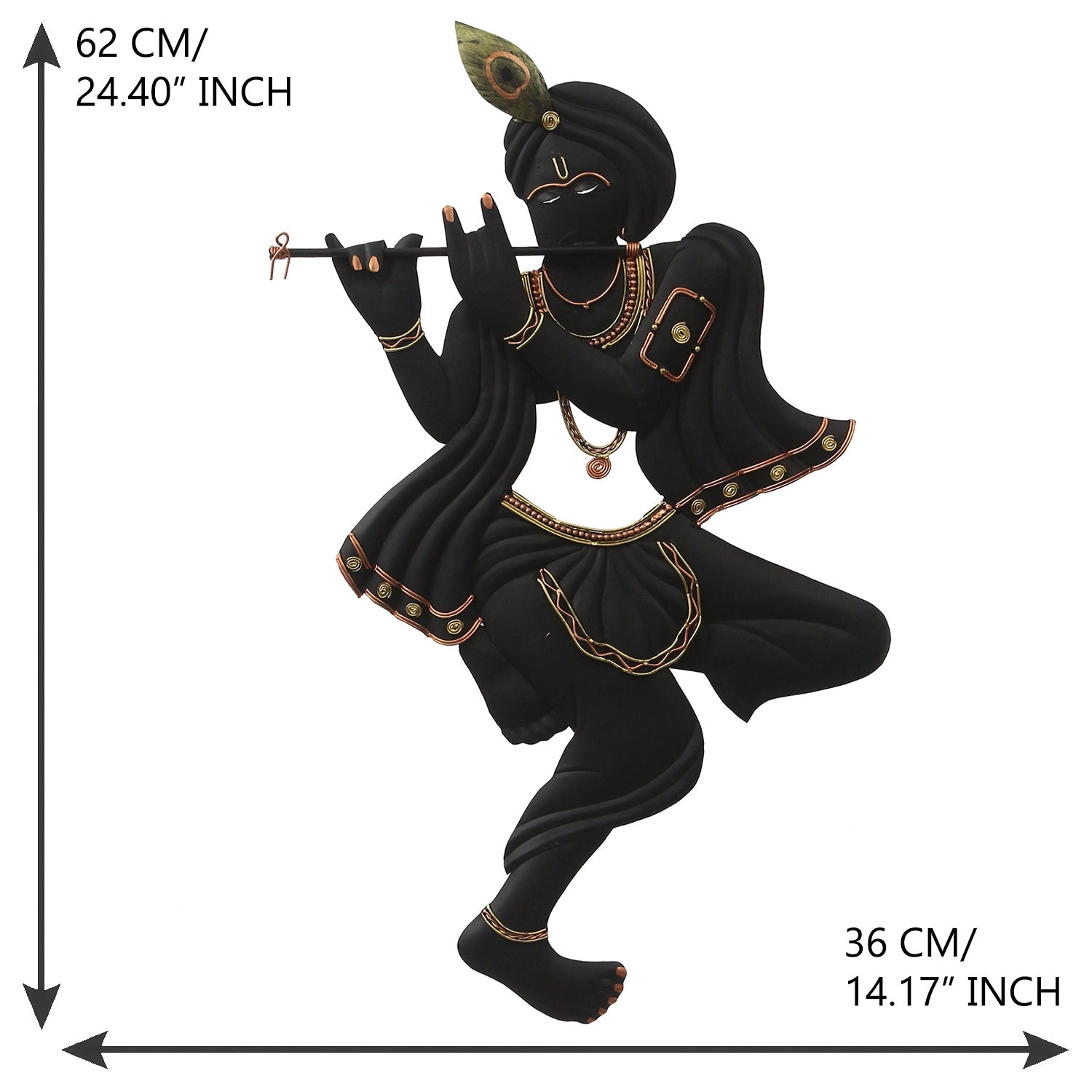 Black Lord Krishna Playing Flute Handcrafted Decorative Iron Wall Hanging/Art Kafalo
