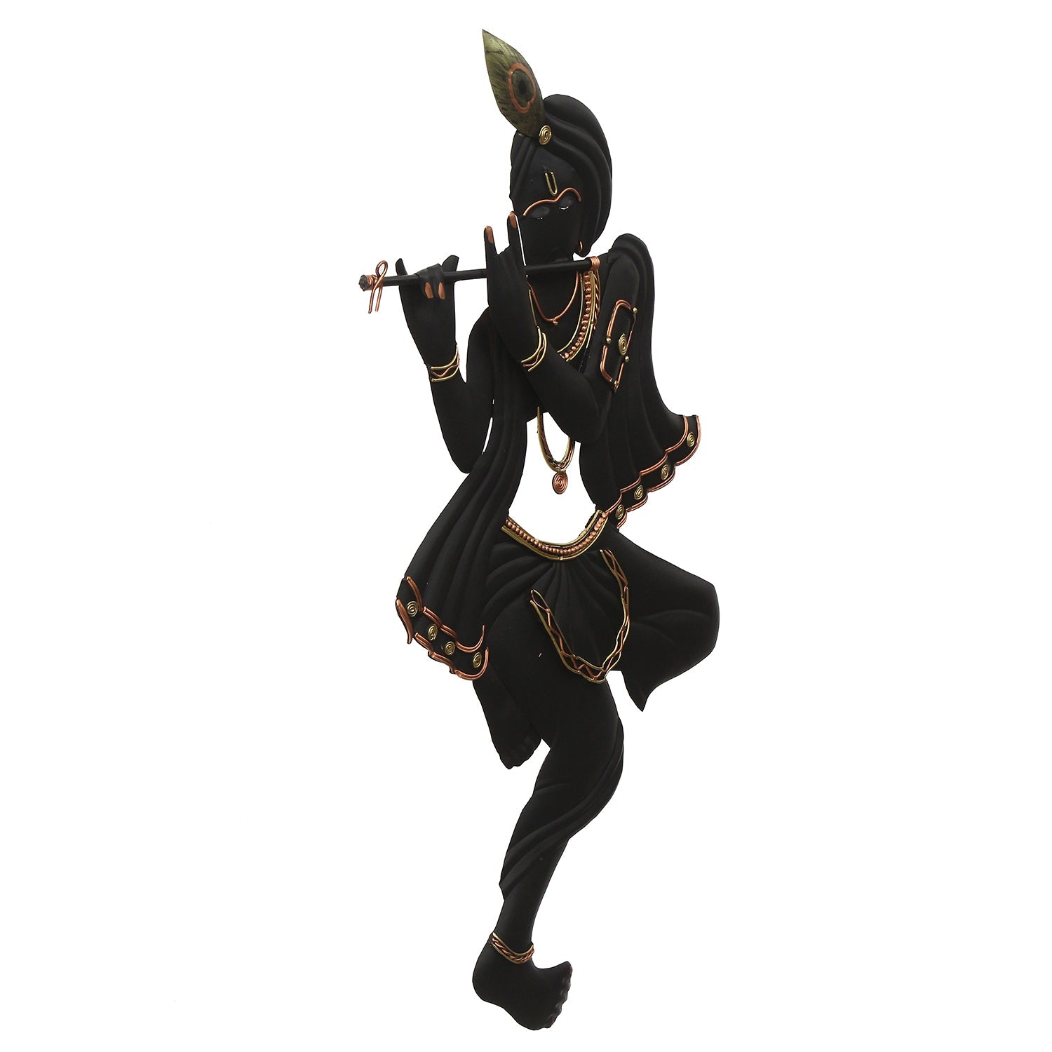 Black Lord Krishna Playing Flute Handcrafted Decorative Iron Wall Hanging/Art Kafalo