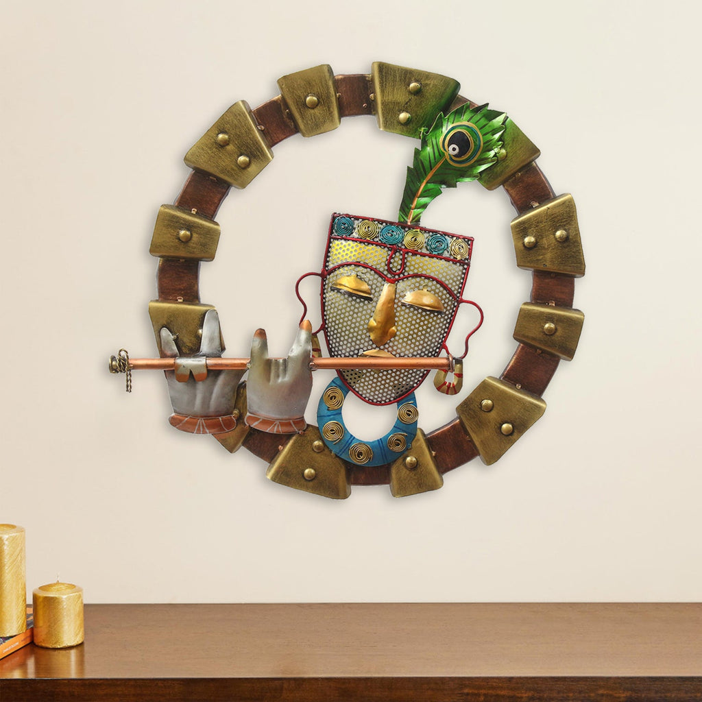 Lord Krishna Playing Flute Handcrafted Iron Decorative Wall Hanging Kafalo