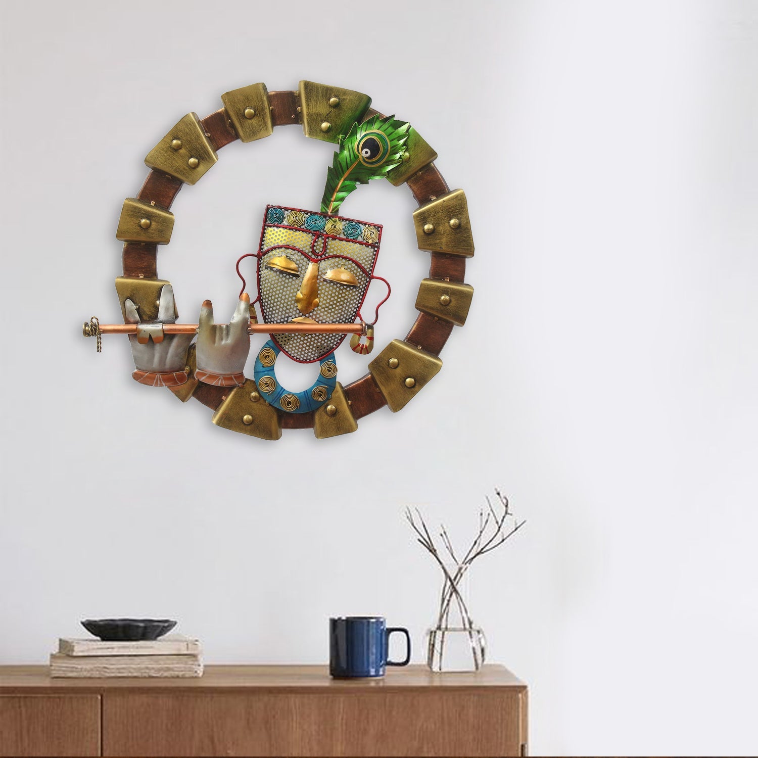 Lord Krishna Playing Flute Handcrafted Iron Decorative Wall Hanging Kafalo