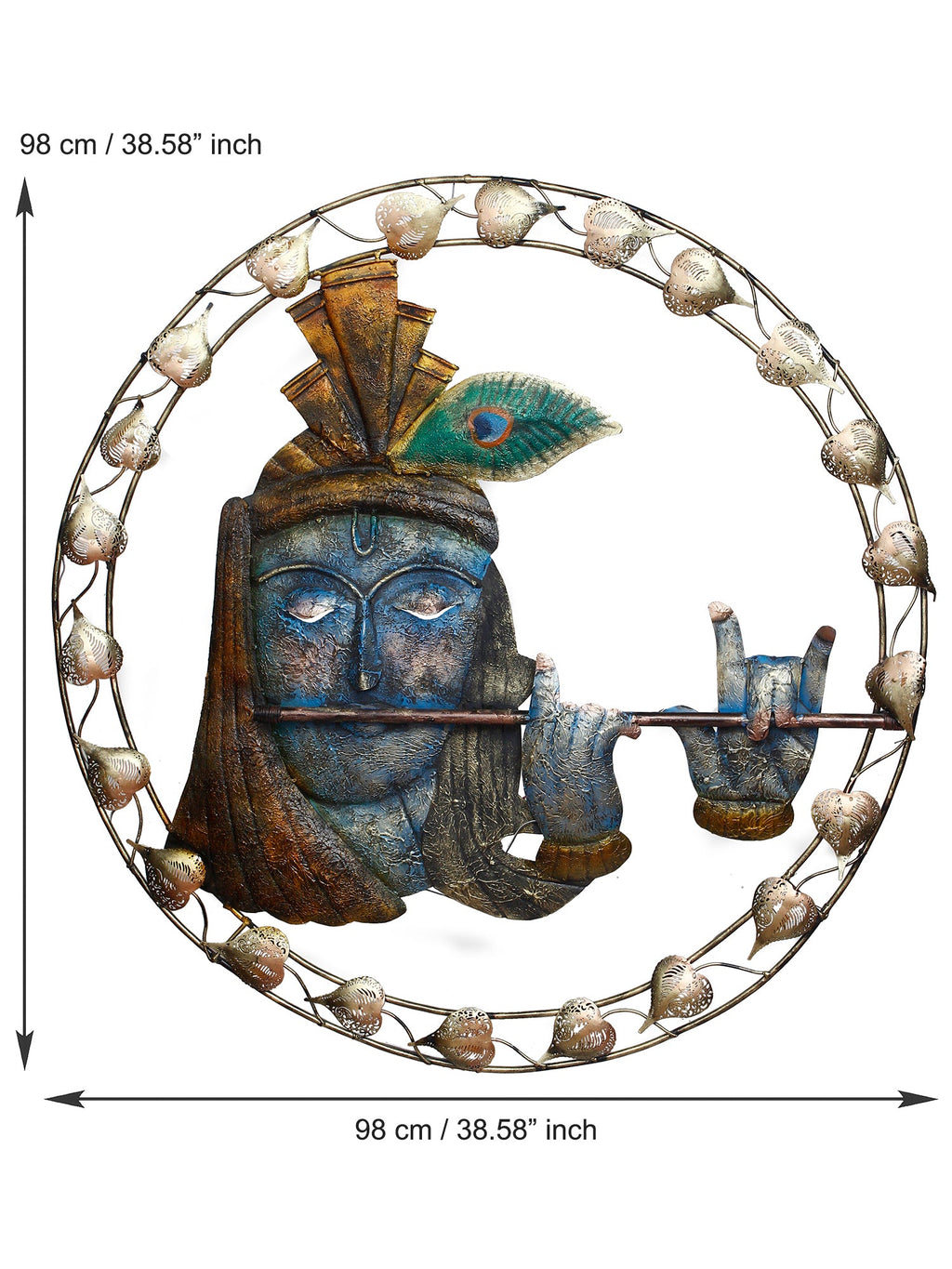 Lord Krishna Playing Flute Handcrafted Iron Wall Hanging with background LED's Kafalo