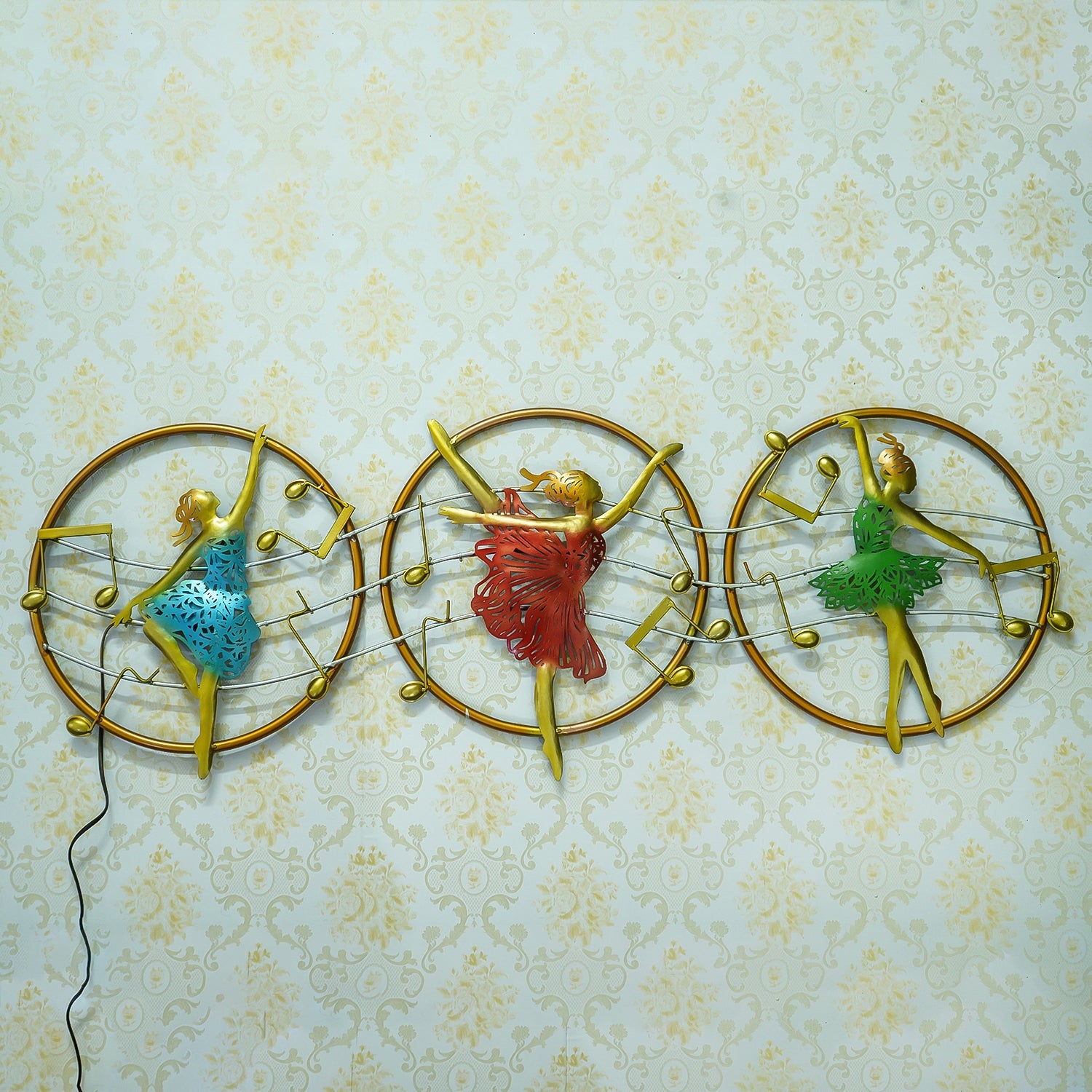 Set of 3 Dancing Lady Handcrafted Iron Wall Hanging with background LED's Kafalo