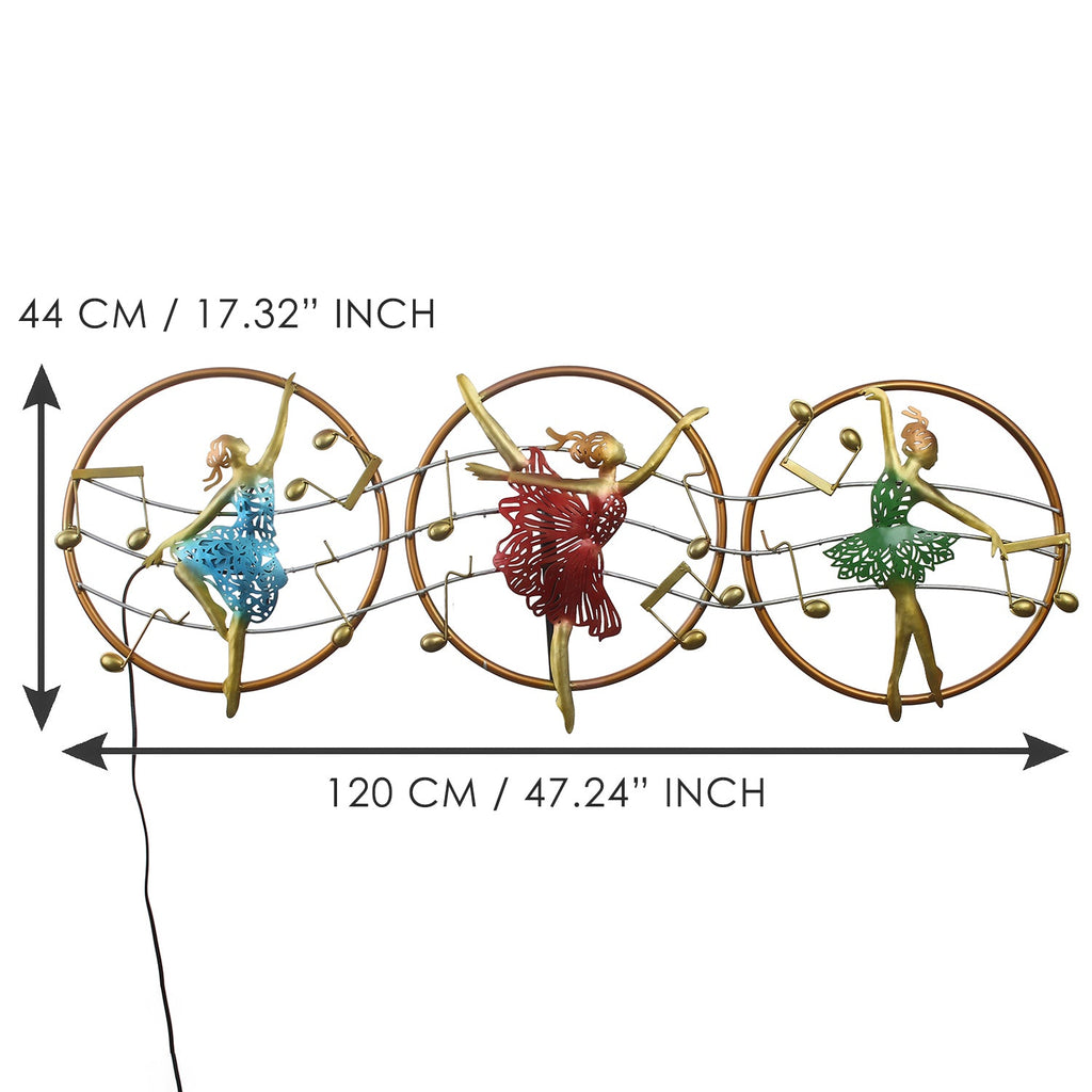 Set of 3 Dancing Lady Handcrafted Iron Wall Hanging with background LED's Kafalo
