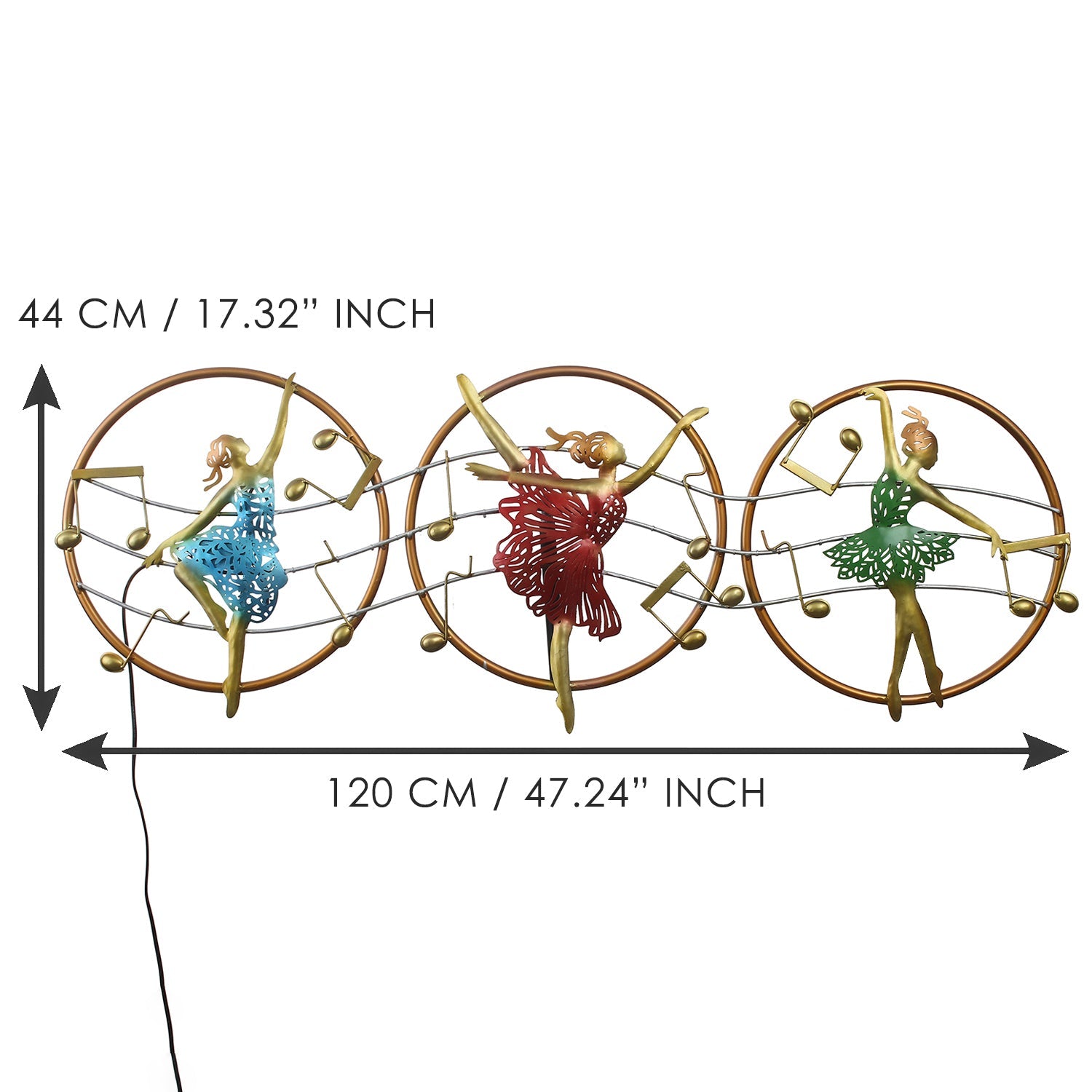 Set of 3 Dancing Lady Handcrafted Iron Wall Hanging with background LED's Kafalo