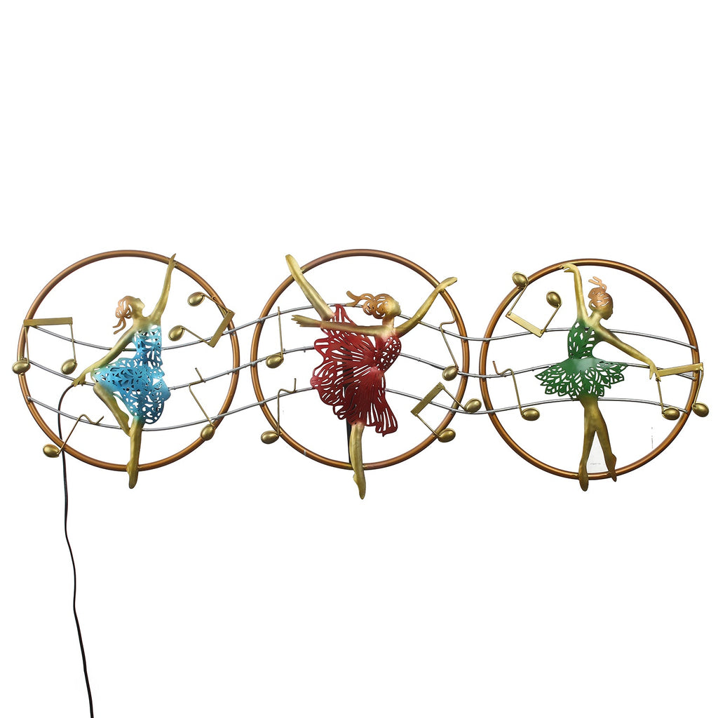 Set of 3 Dancing Lady Handcrafted Iron Wall Hanging with background LED's Kafalo