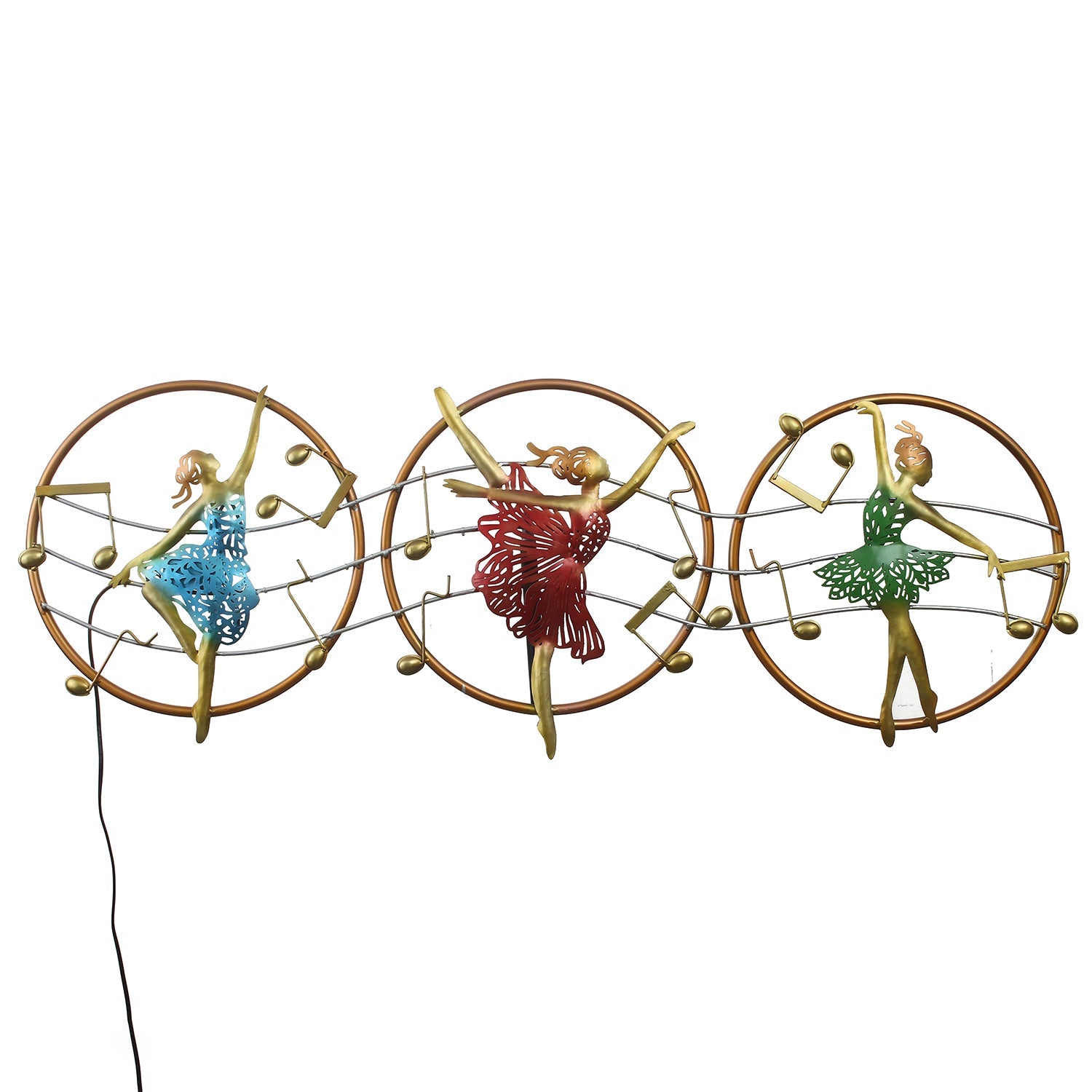Set of 3 Dancing Lady Handcrafted Iron Wall Hanging with background LED's Kafalo