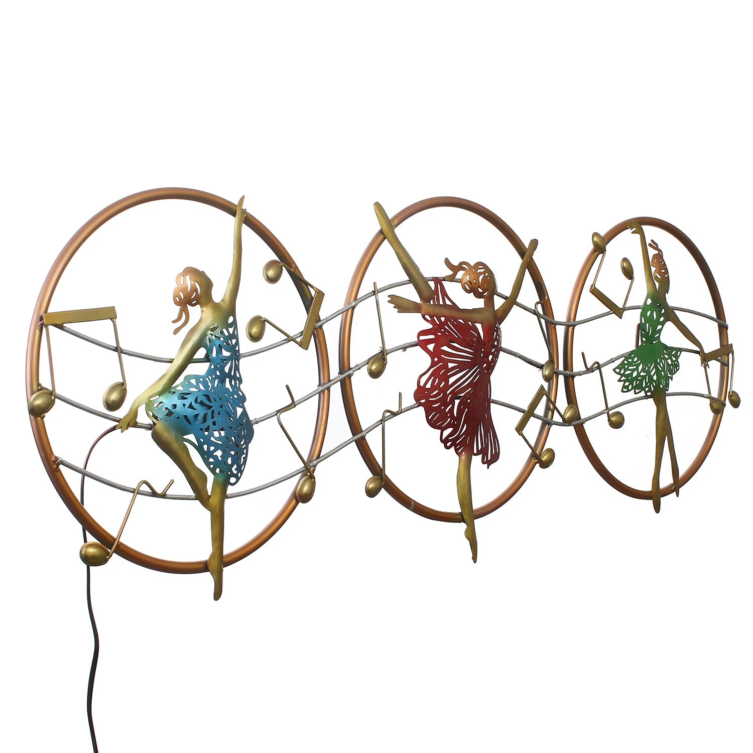 Set of 3 Dancing Lady Handcrafted Iron Wall Hanging with background LED's Kafalo