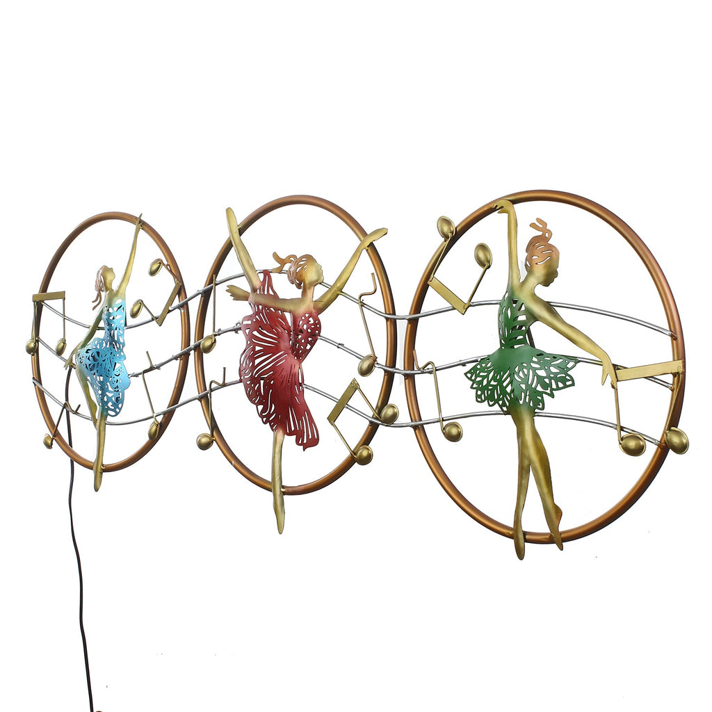 Set of 3 Dancing Lady Handcrafted Iron Wall Hanging with background LED's Kafalo