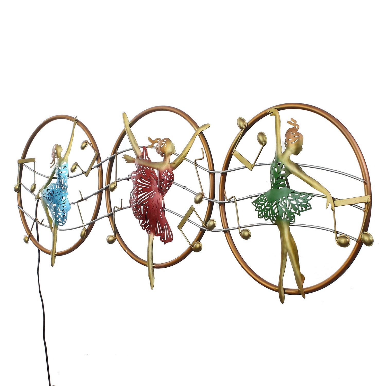 Set of 3 Dancing Lady Handcrafted Iron Wall Hanging with background LED's Kafalo