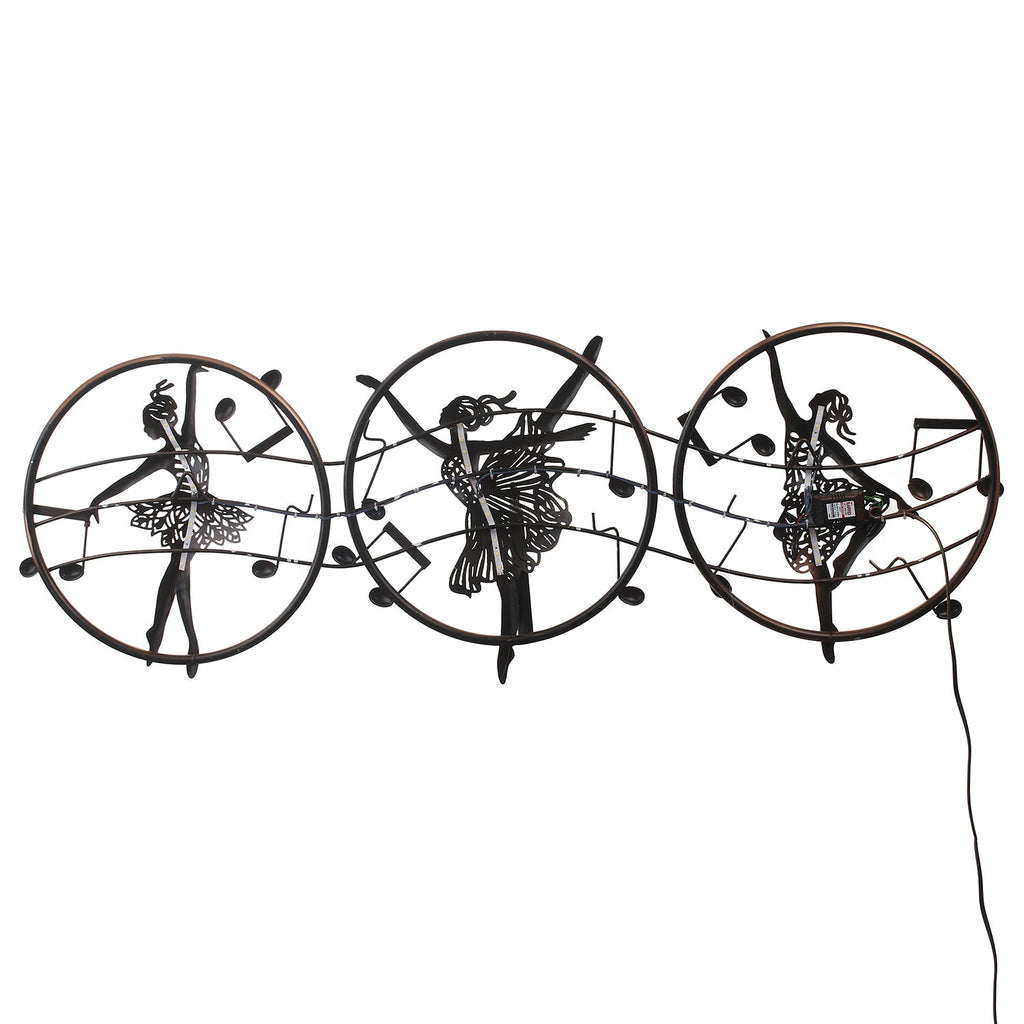 Set of 3 Dancing Lady Handcrafted Iron Wall Hanging with background LED's Kafalo