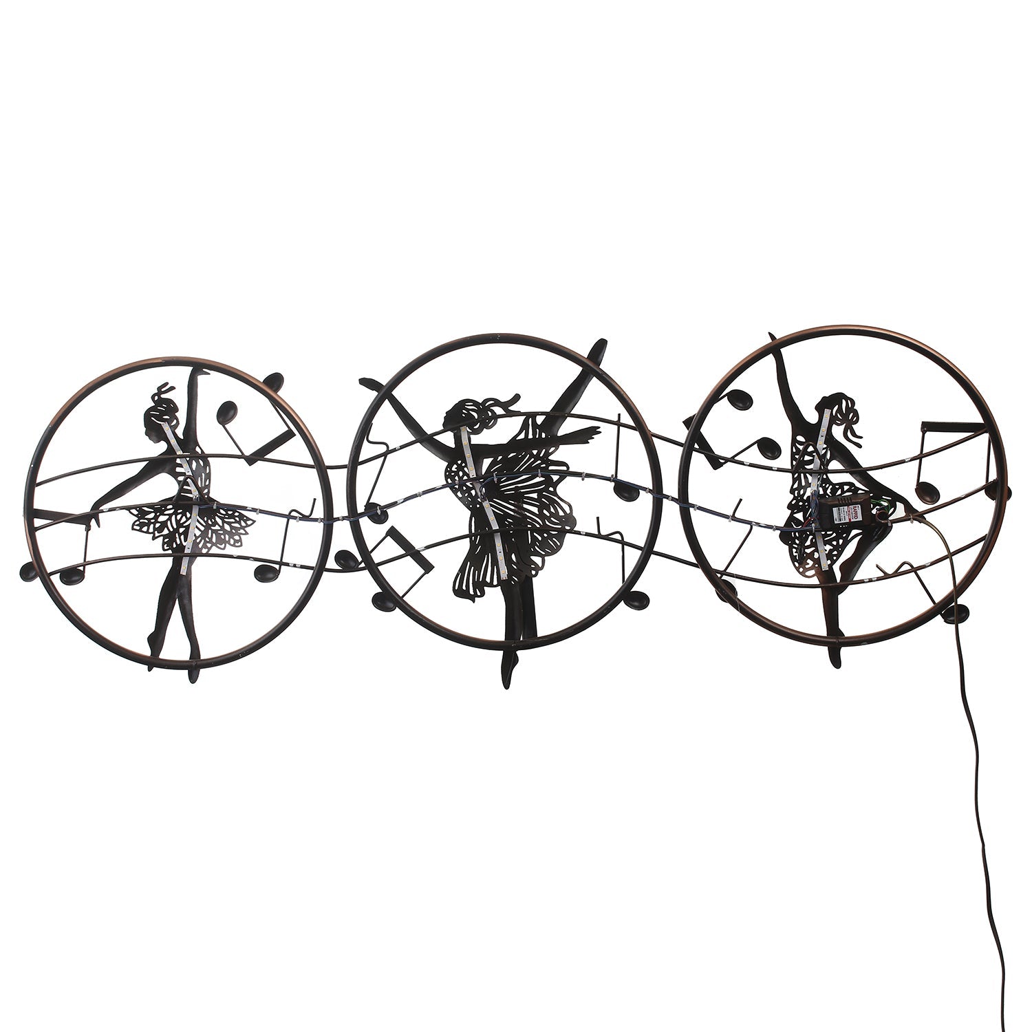 Set of 3 Dancing Lady Handcrafted Iron Wall Hanging with background LED's Kafalo