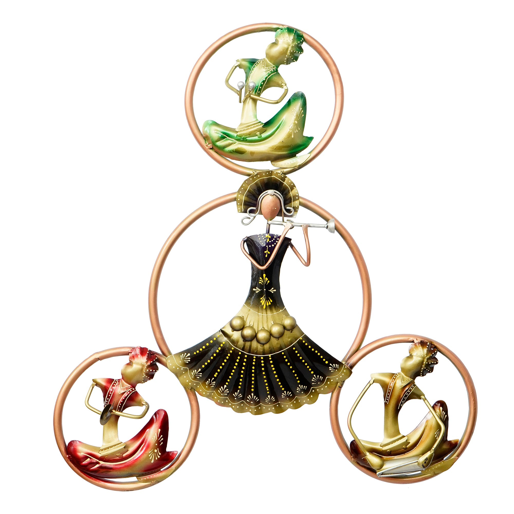 Group of 4 Tribal Women Playing Musical Instruments Handcrafted Iron Wall Hanging with background LED's Kafalo