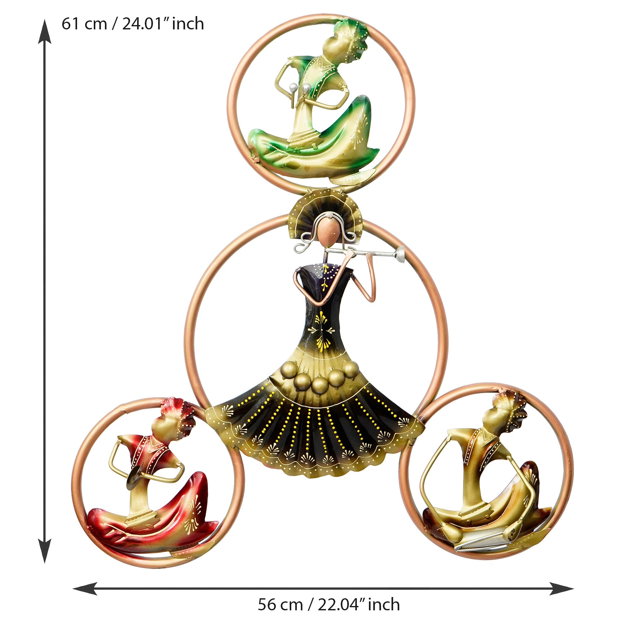 Group of 4 Tribal Women Playing Musical Instruments Handcrafted Iron Wall Hanging with background LED's Kafalo