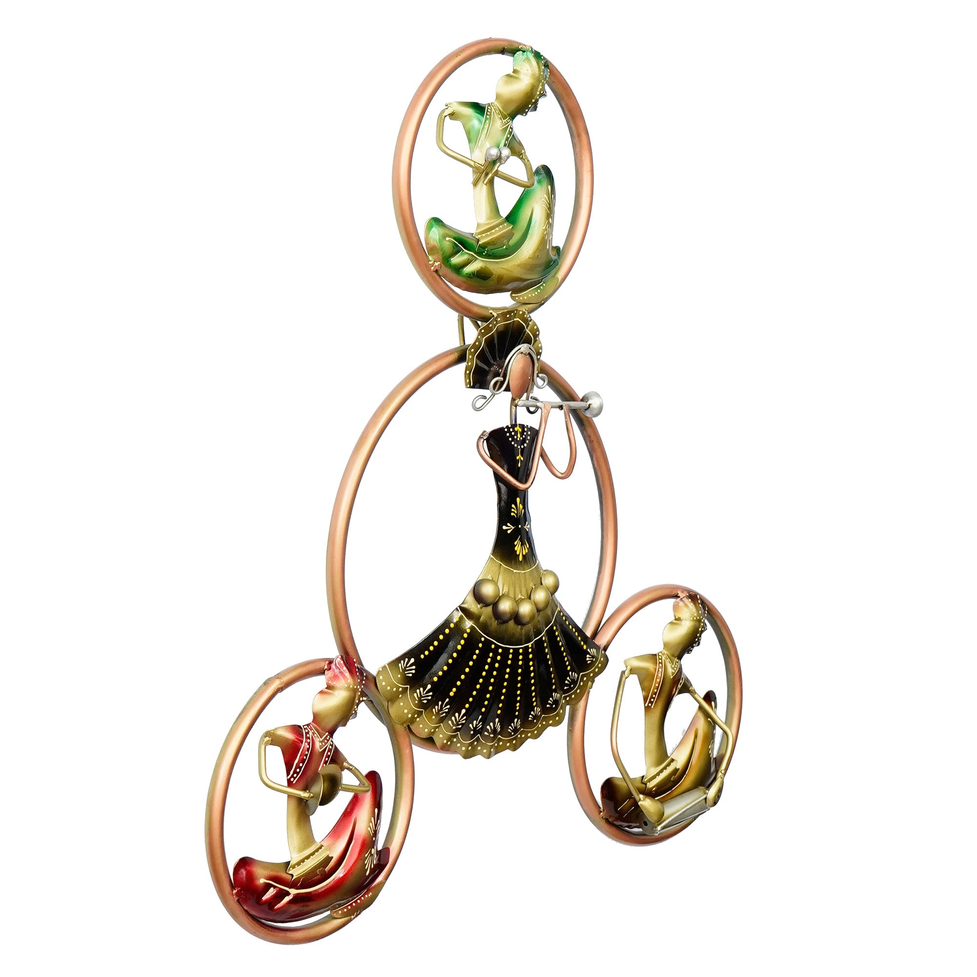 Group of 4 Tribal Women Playing Musical Instruments Handcrafted Iron Wall Hanging with background LED's Kafalo